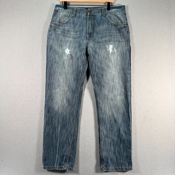 Paper Denim & Cloth Other - PD&C Slim Straight Jeans Mens 34x30 Blue Medium Wash Classic Distressed Denim